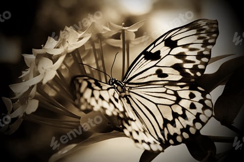 Preview: Beautiful butterfly on the flowers in sepia tones