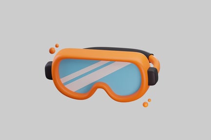 Preview: Oval goggles with orange frame and blue lens.