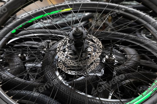 Preview: new bicycle wheels close up, bicycle assembly factory