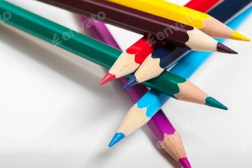 Preview: Education or back to school Concept. Close up macro shot of color pencil