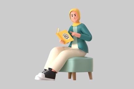 Preview: Cartoon Hijabi Woman Reading Book