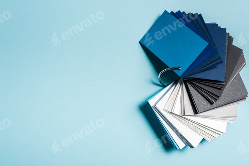 Preview: Top View of Color Samples on Blue Background