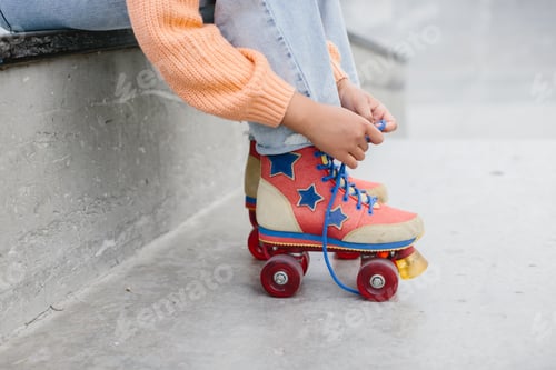 Preview: Close-up Of Legs Wearing Roller Skating Shoe, Outdoors
