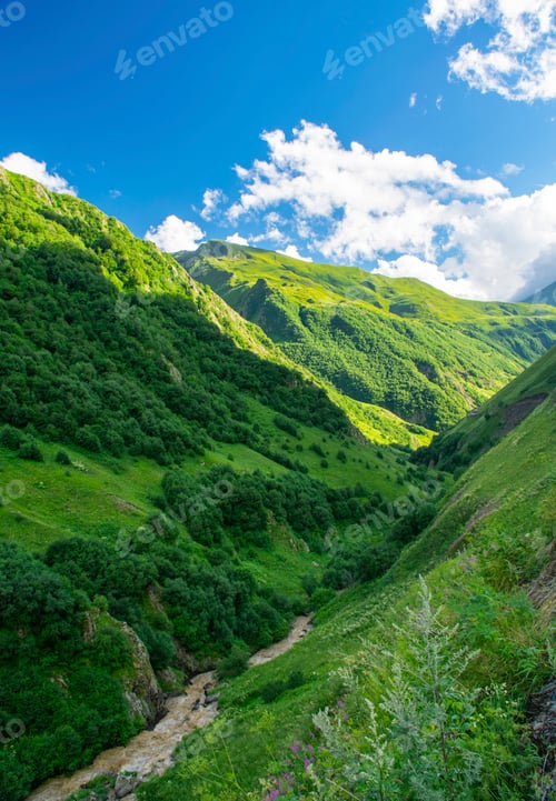 Preview: beautiful landscape of summer mountain valley in Georgia