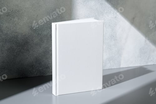 Preview: White notepad with hard cover on gray background