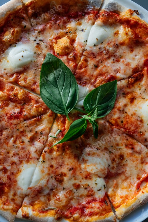 Preview: Tasty italian pizza with tomato. Piece of baked pizza with mozzarella. Texture tomato pizza
