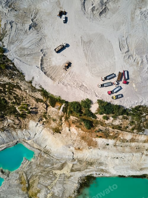 Preview: Aerial view trucks near quarry extraction porcelain clay, kaolin