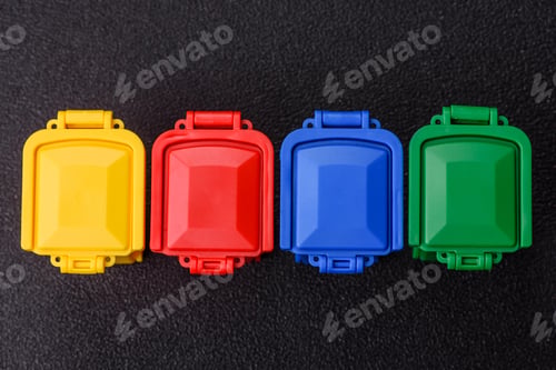 Preview: Bins for trash or garbage, selective and recycling waste disposal. Bins for trash or waste