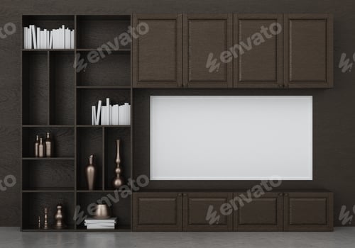 Preview: 3D mockup photo frame on showcase at home