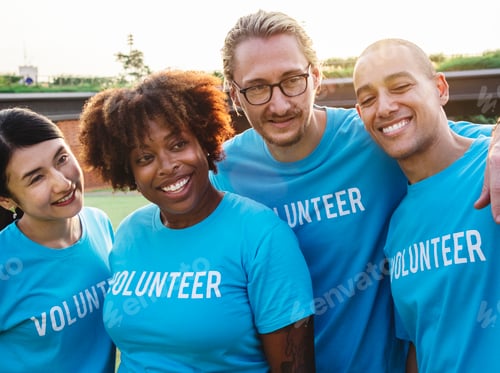 Preview: Group of happy and diverse volunteers