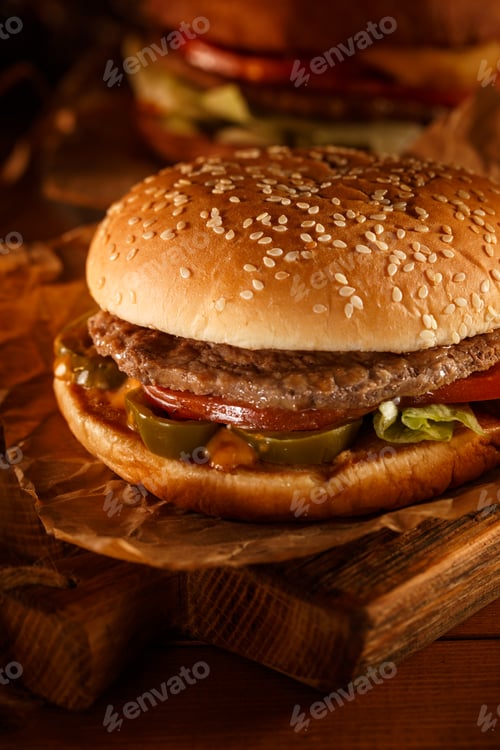 Preview: Burger on wood background