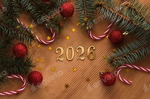 Visualização: Fundo
bege de Ano Novo de 2025. Número do próximo ano na decoração de Natal.