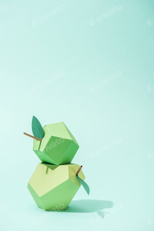 Preview: handmade paper pear and apple on turquoise with copy space