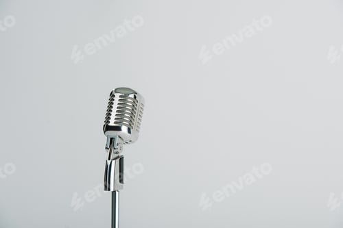 Preview: retro microphone isolated on grey with copy space