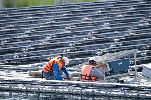 Preview: Floating solar photovoltaic panels at sustainable electrical power plant