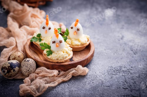 Preview: Chickens from eggs. Easter appetizers for party