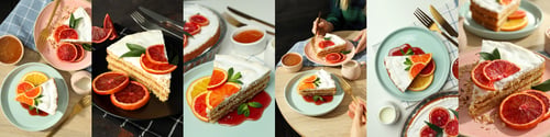 Preview: Collage of photos of meringue cake with citrus