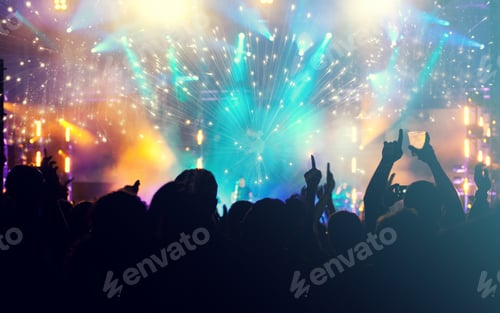 Preview: Silhouetted Crowd Celebrates with Fireworks Display at Night