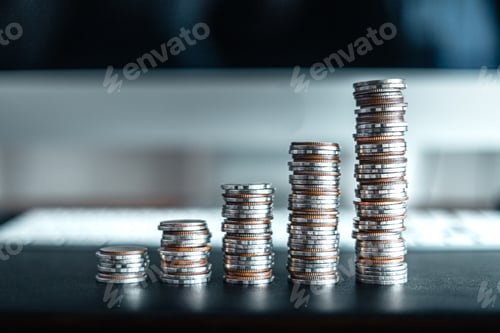 Preview: money growth,silver coins stacked up