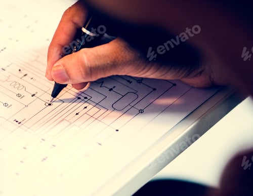 Preview: Hand drawing circuit pattern guide line on paper