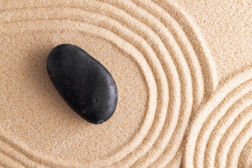 Preview: Japanese zen garden with stone in raked sand
