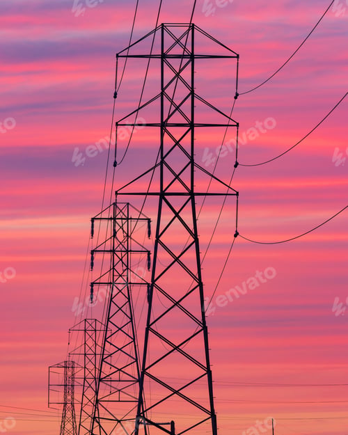 Preview: Beautiful view of magnificent power lines in the background of a wonderful sunset