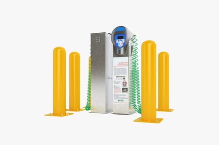 Preview: Tire Inflation Station with Yellow Bollards