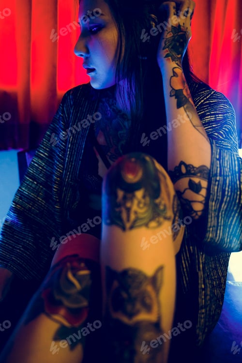 Preview: Tattoo Seductive Sexy Teen Girl Vogue Youth Concept