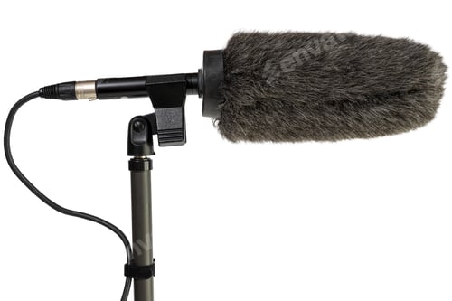 Preview: Professional shotgun microphone with windscreen isolated on white background