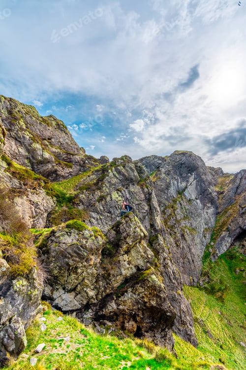 Preview: Mountain of Aiako Harria or Penas de Aya in the municipality of Oiatzun, Basque Country. Man sitting