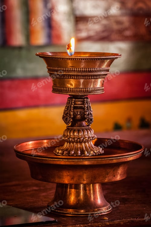 Preview: Lamp in gompa Tibetan Buddhist monastery. Ladadkh, India