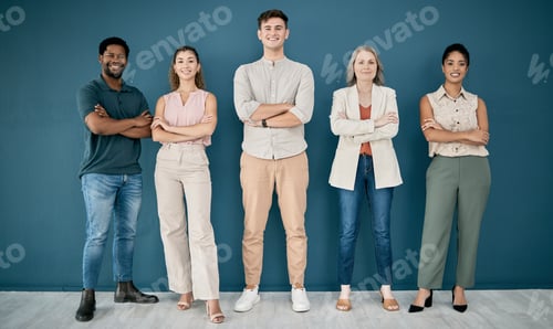 Preview: Portrait, arms crossed and teamwork of business people in office ready for goals or targets. Group,