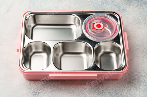 Preview: Plastic empty lunch box with metal compartments