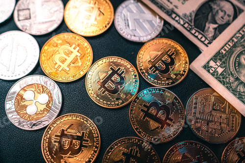 Preview: Crypto coins and money on the desktop