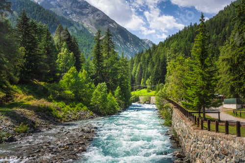 Preview: Cogne mountain landscape, a creek in summer in the italian Alps. Aosta Valley, Italy