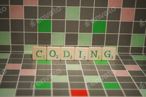 Preview: Tile with green coding text on a blocked background