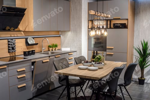 Preview: Beautiful modern kitchen in luxury contemporary home interior