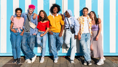 Preview: Multiethnic group of young happy friends hanging out