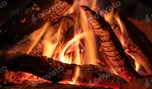 Preview: Fire background. Log and fire