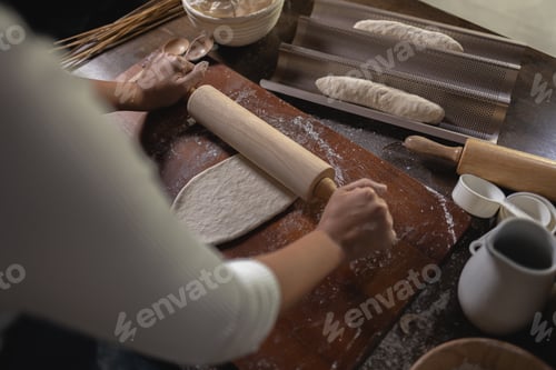 Preview: Chef use Rolling pin on dough