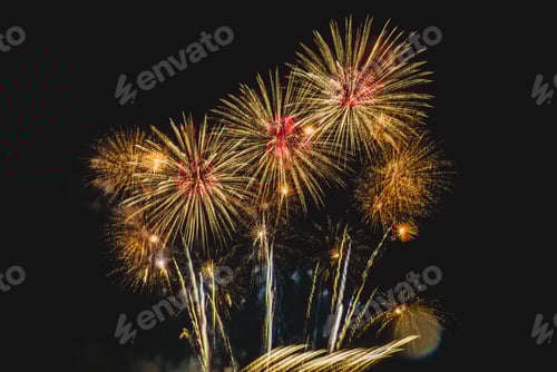 Preview: Three fireworks are lit up in the sky, creating a beautiful