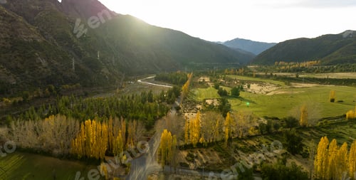 Preview: Panoramic view of mountains Andes vallery and road in Chile.