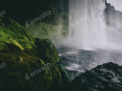 Preview: close up of Seljalandsfoss Waterfall on Seljalandsa river, in Iceland