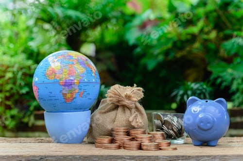 Preview: Globe, Money Bag, Coins and Piggy Bank