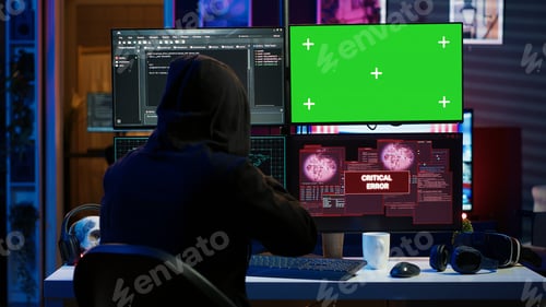 Preview: Hacker using mockup monitor seeing access denied error message