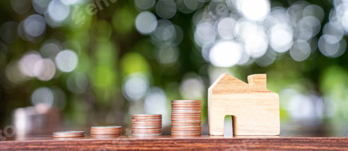Preview: golden euro coin saving for home concept, Stock coins market or forex trading for financial
