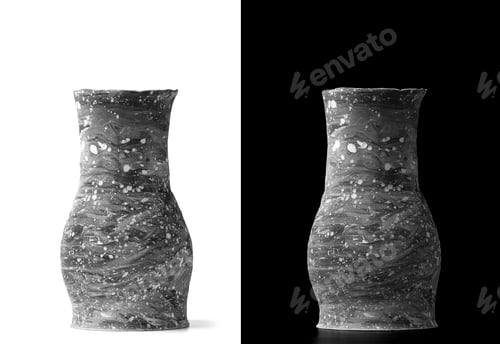 Preview: Handmade clay vase isolated on white and black background