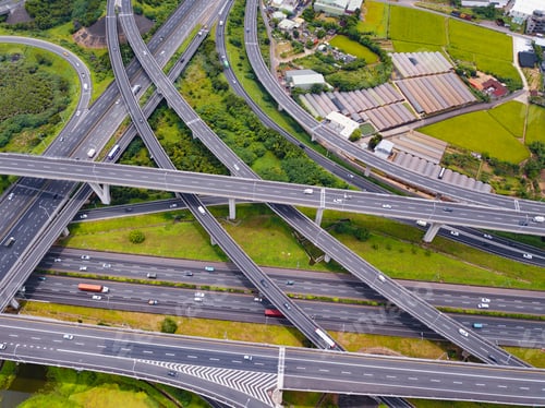 Preview: Aerial view of highway junctions. Bridge roads shape in structure. Top view. Urban city