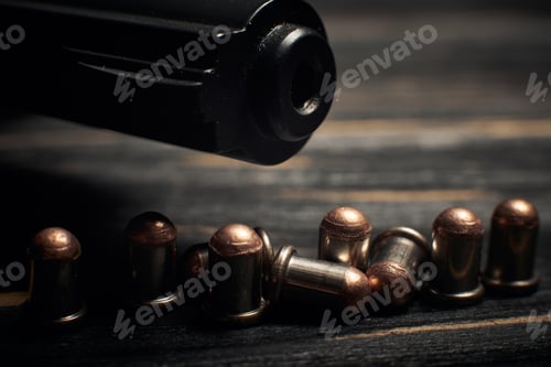 Preview: Flobert ammo 4mm close up on dark wooden background