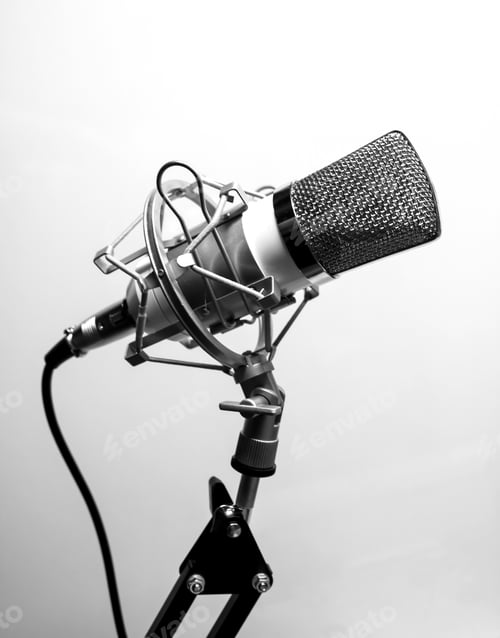 Preview: Silver professional microphone with a plain white background